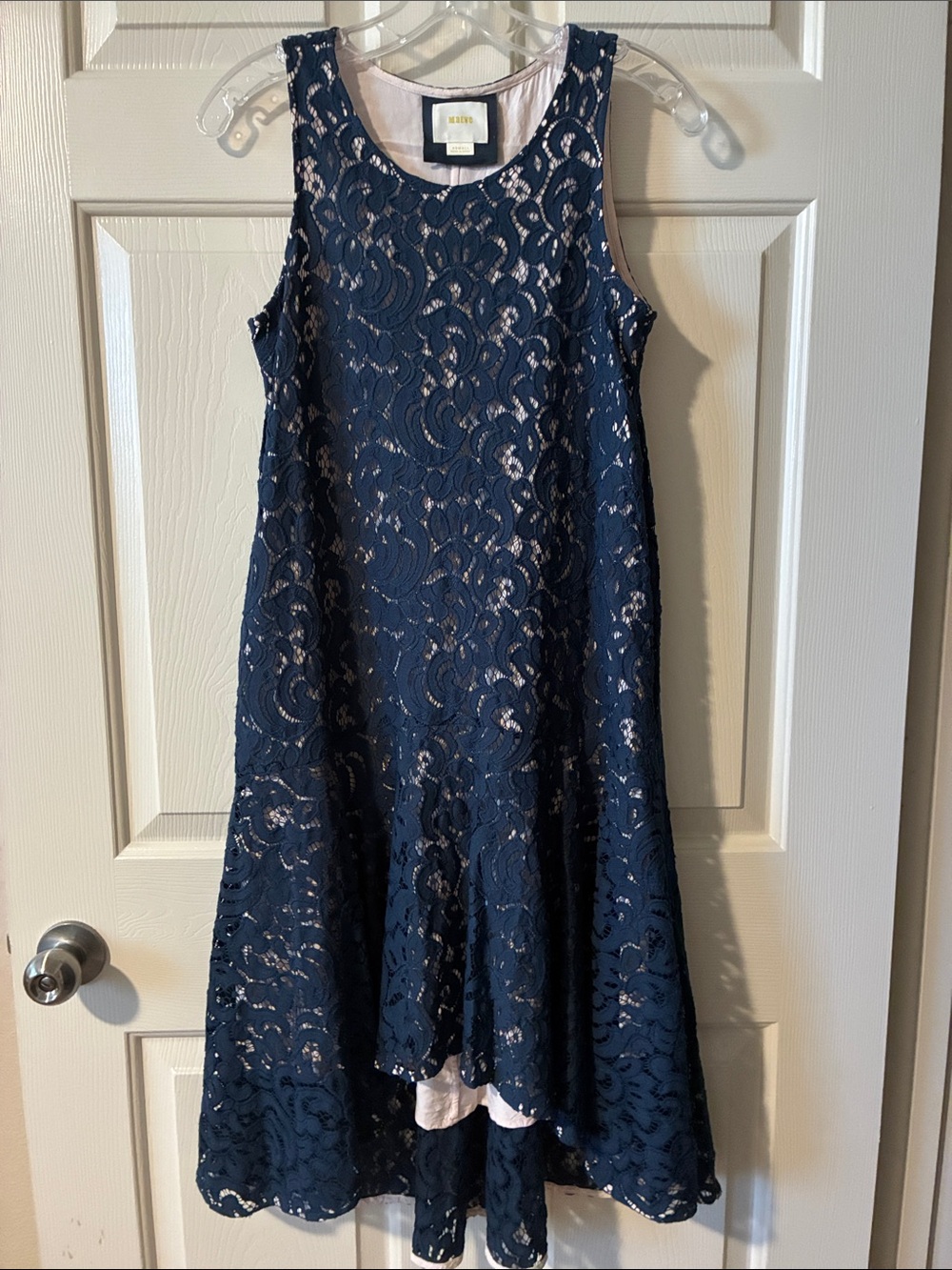 Anthropologie Maeve High Low Sleeveless Lace Overlay Dress with Blush Lining